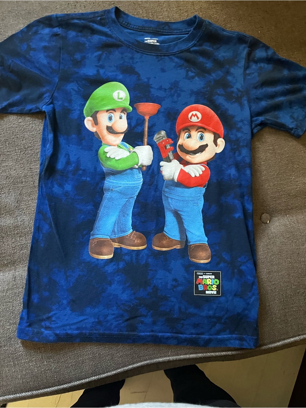 Super Mario Brothers Blue Kids Tee with Mario & Luigi Graphic